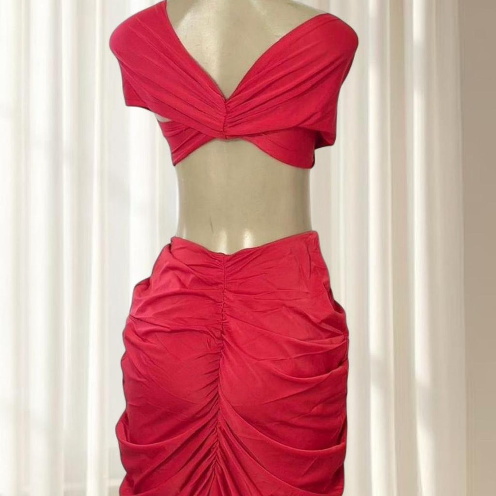 Statement Red Ruched Two-Piece Set