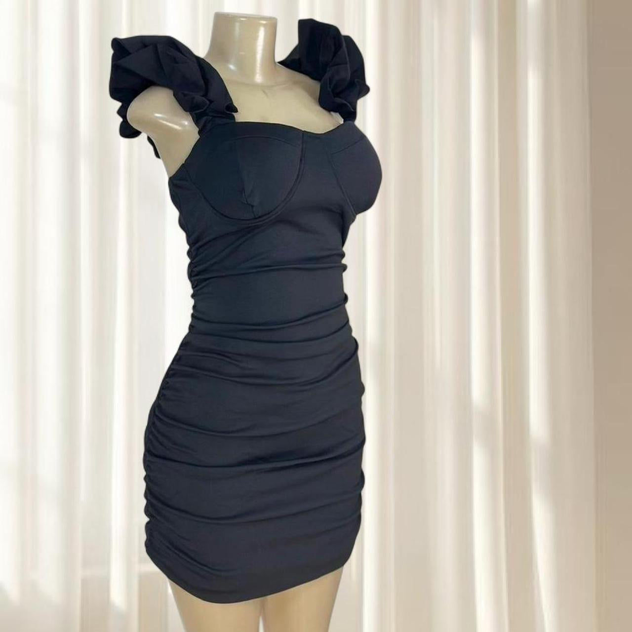 Black Ruffle Strap Mini Dress