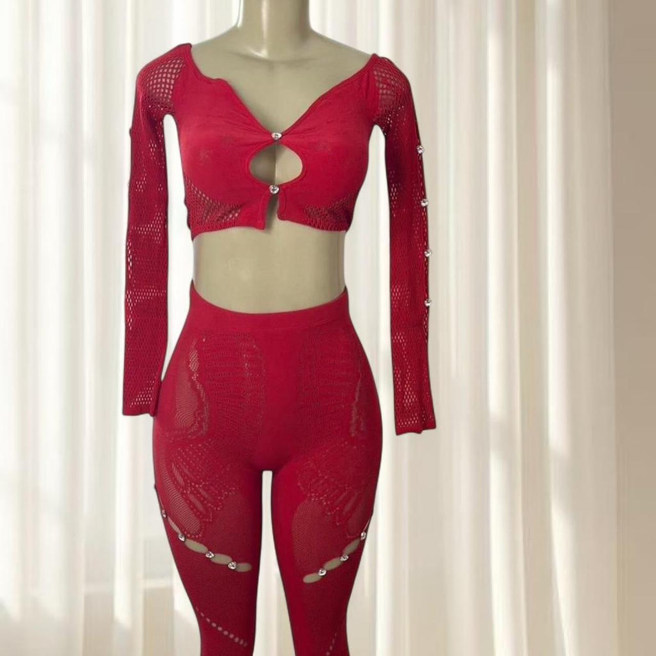 Red Mesh Two-Piece Set