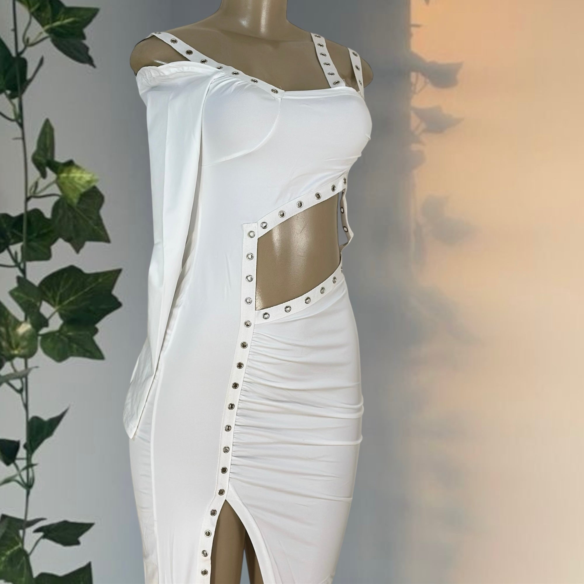 White Studded Cutout Maxi Dress