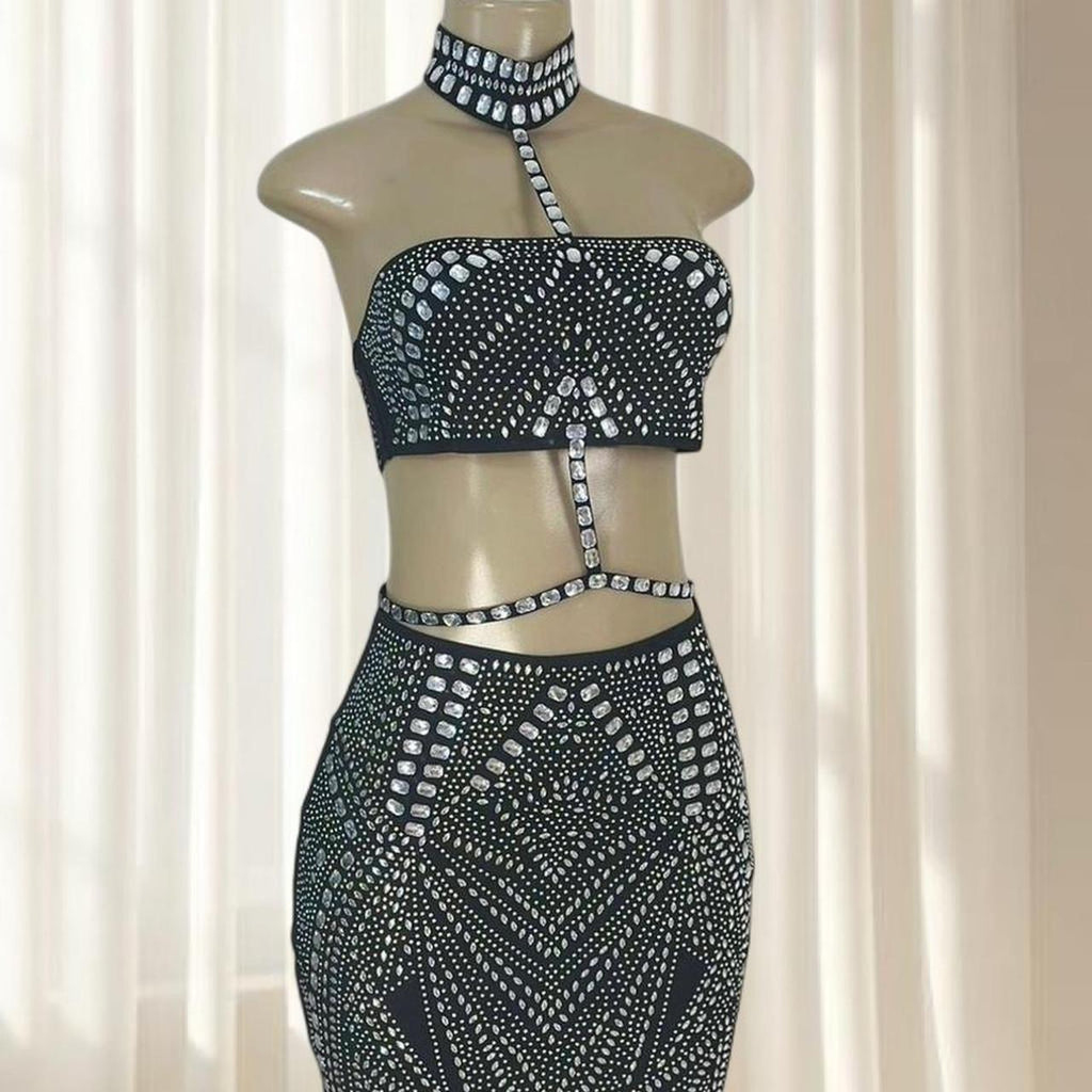 Black Rhinestone Two-Piece Set