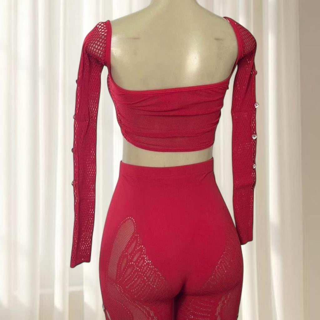 Red Mesh Two-Piece Set