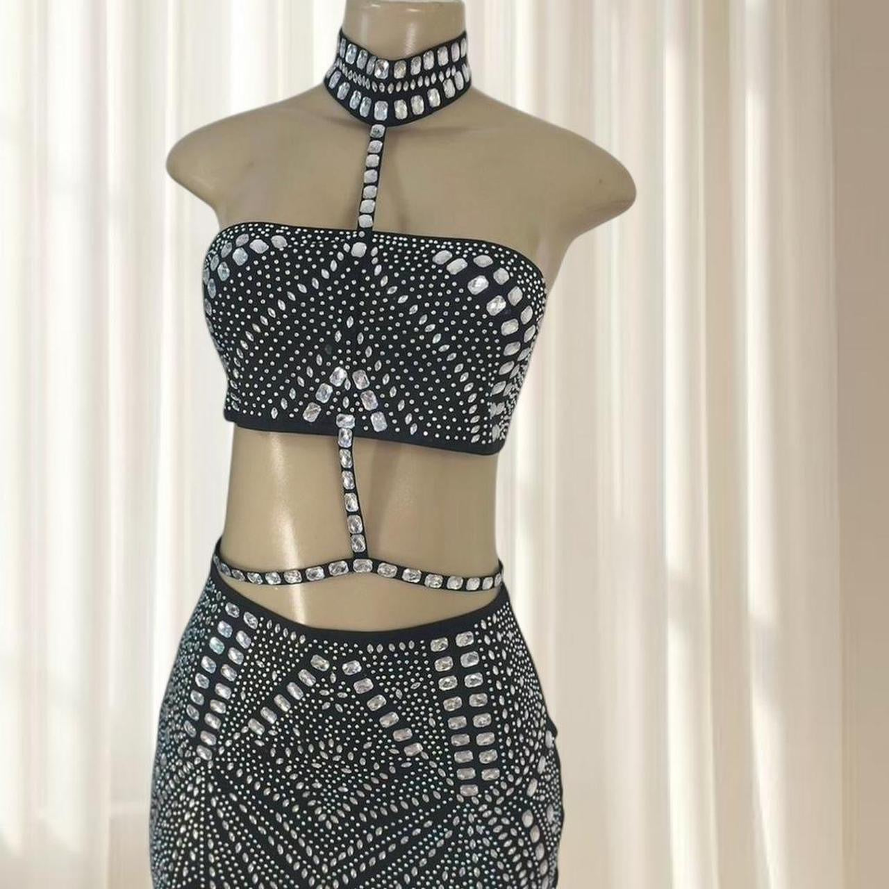 Black Rhinestone Two-Piece Set