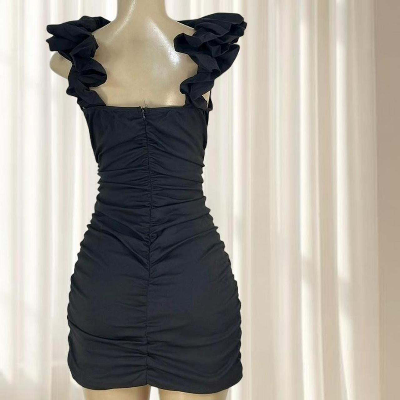 Black Ruffle Strap Mini Dress