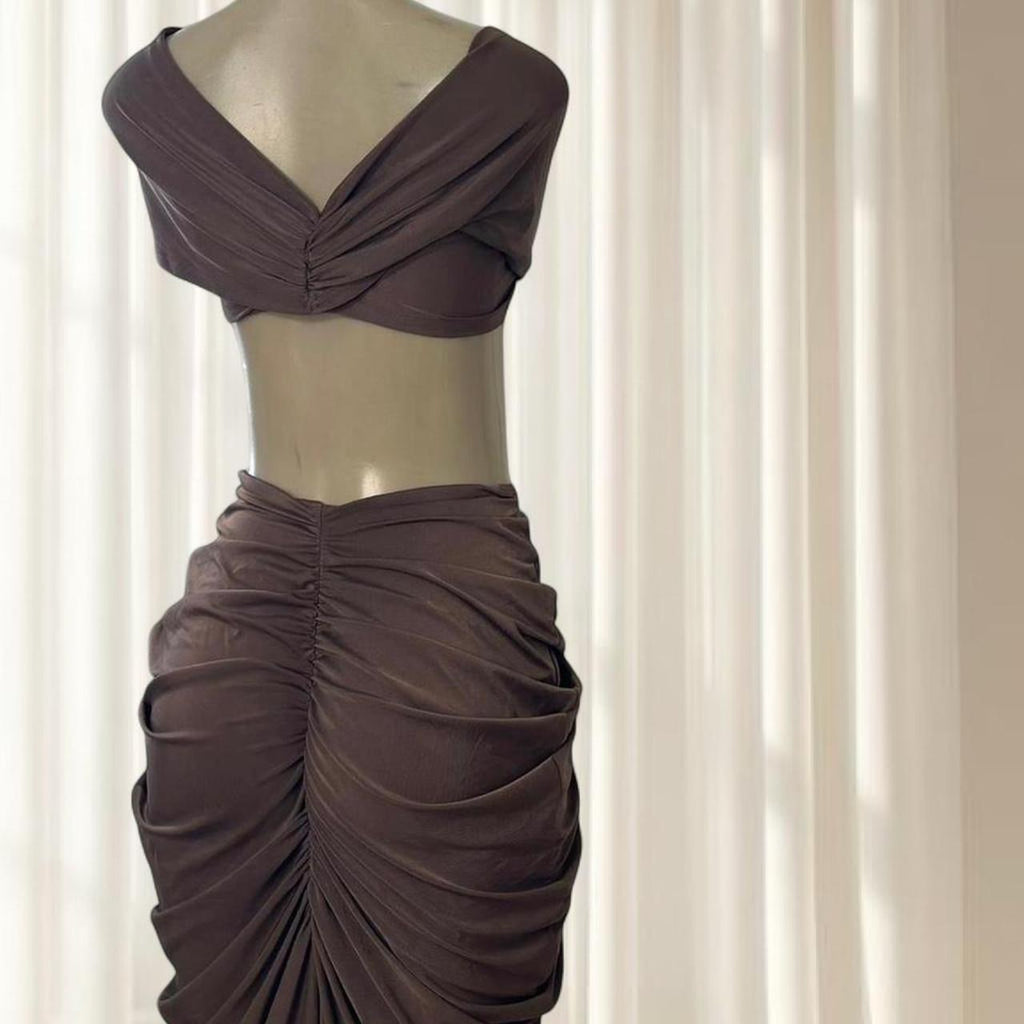 Stunning Brown Ruched Two-Piece Set