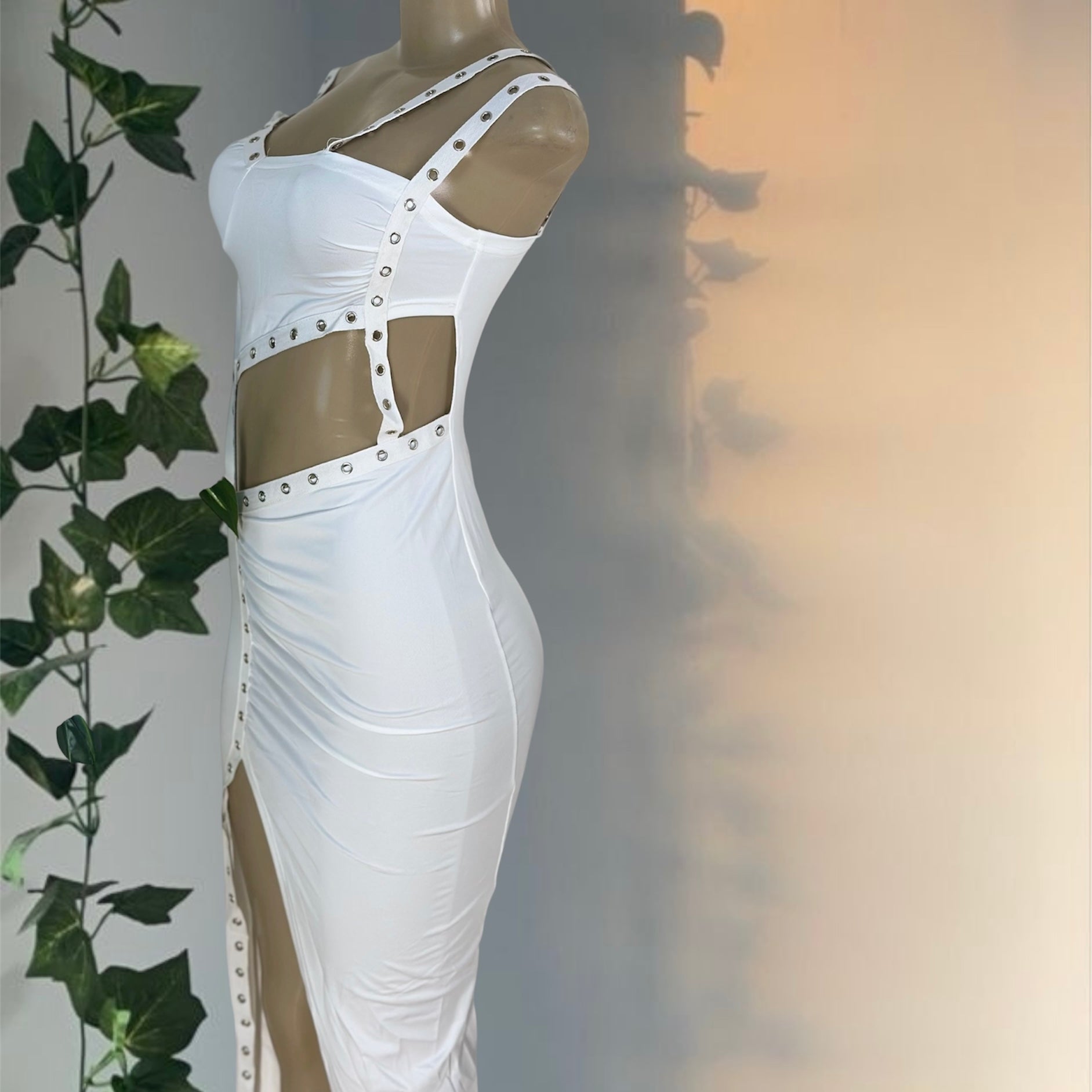 White Studded Cutout Maxi Dress