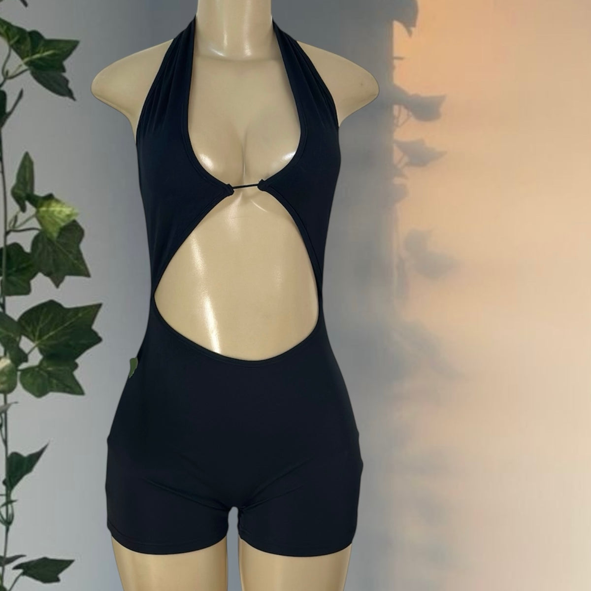 Chic Black Halter Cutout Romper