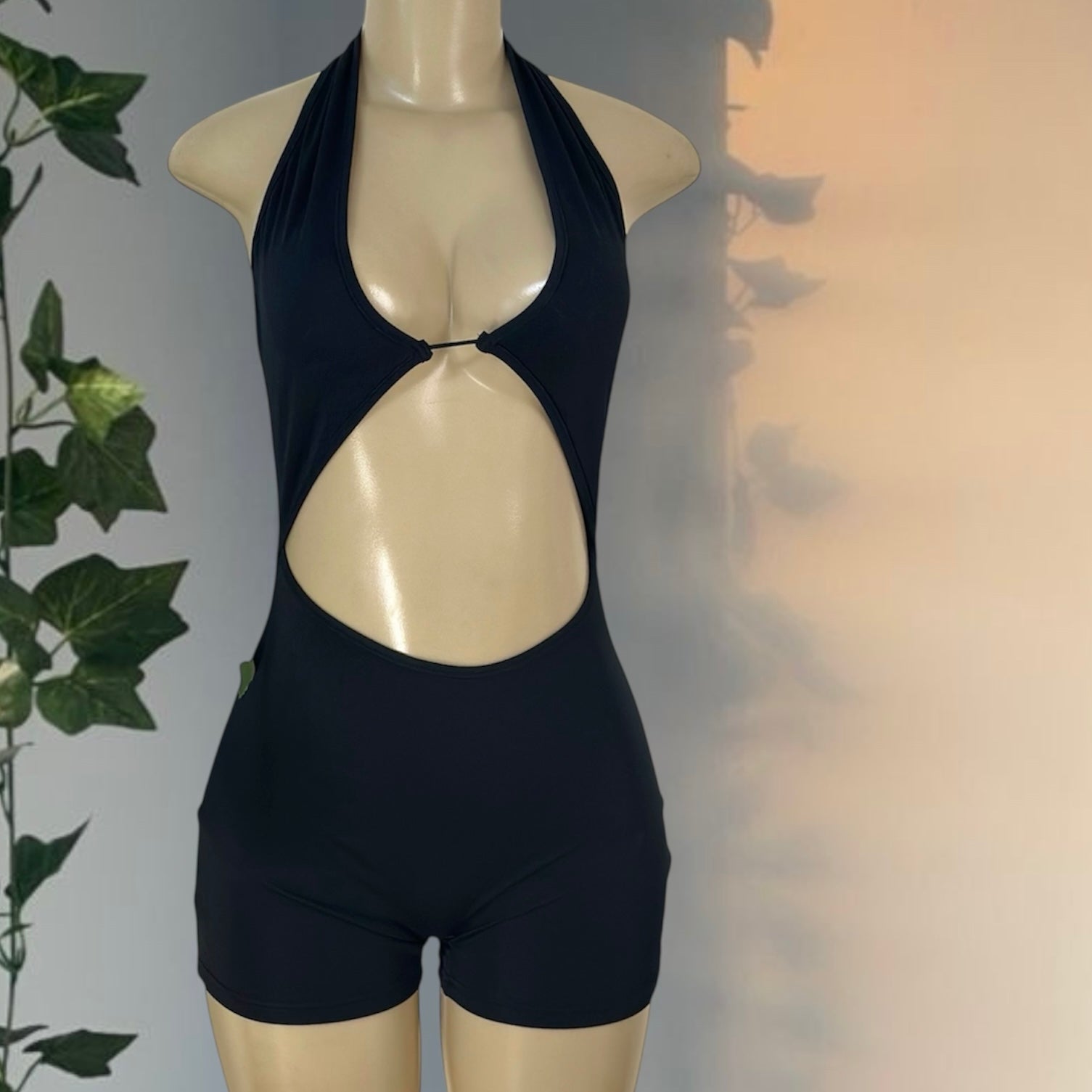 Chic Black Halter Cutout Romper