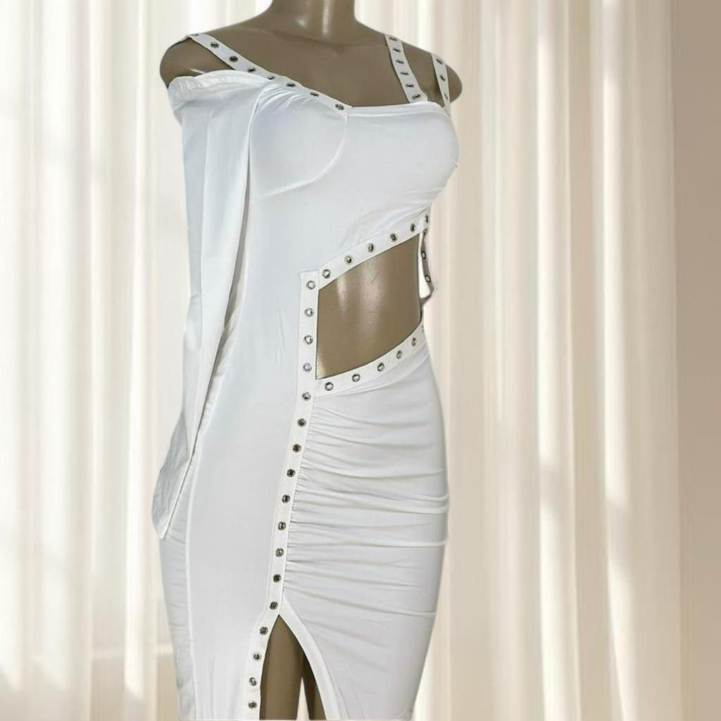 White Studded Cutout Maxi Dress