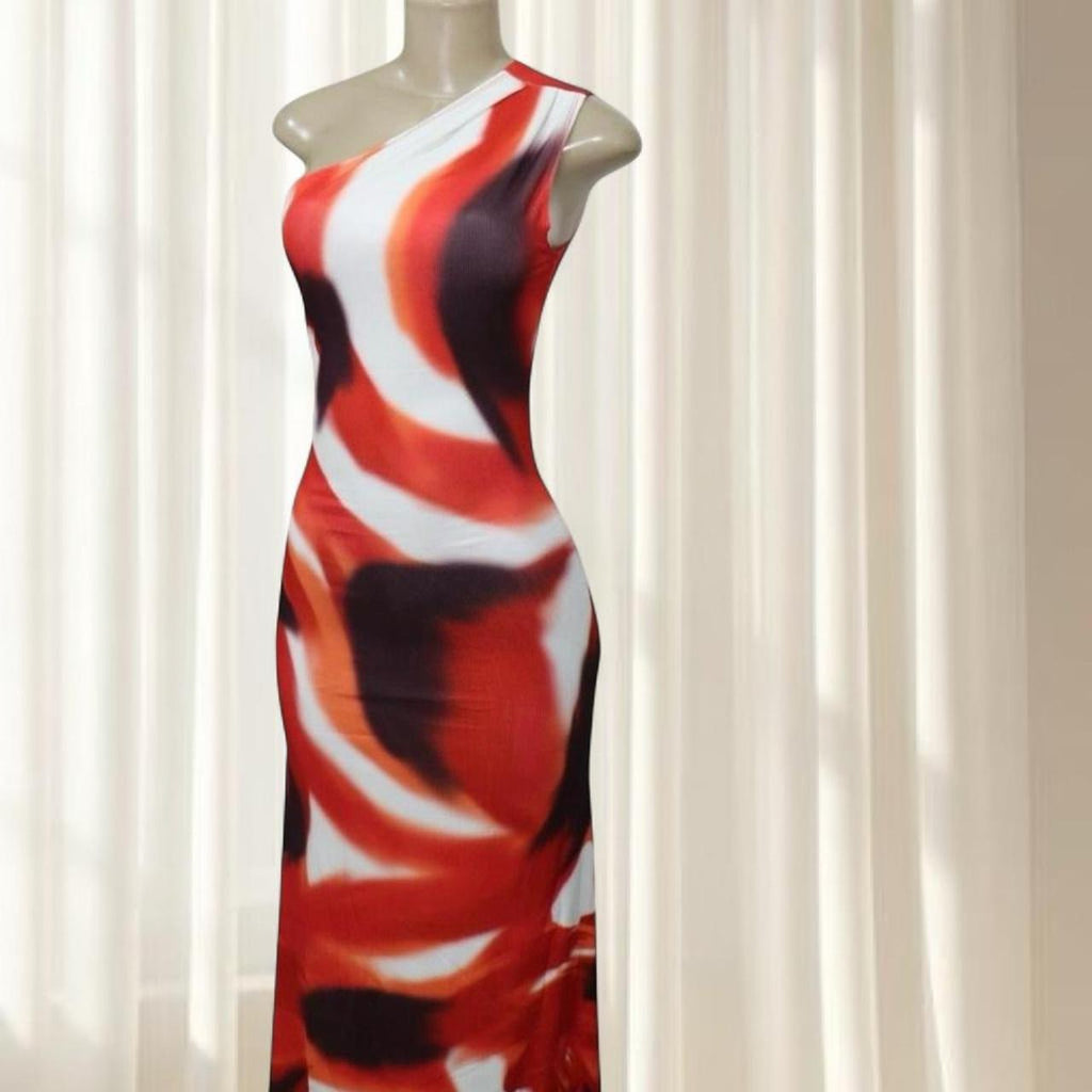 One-Shoulder Print Maxi Dress