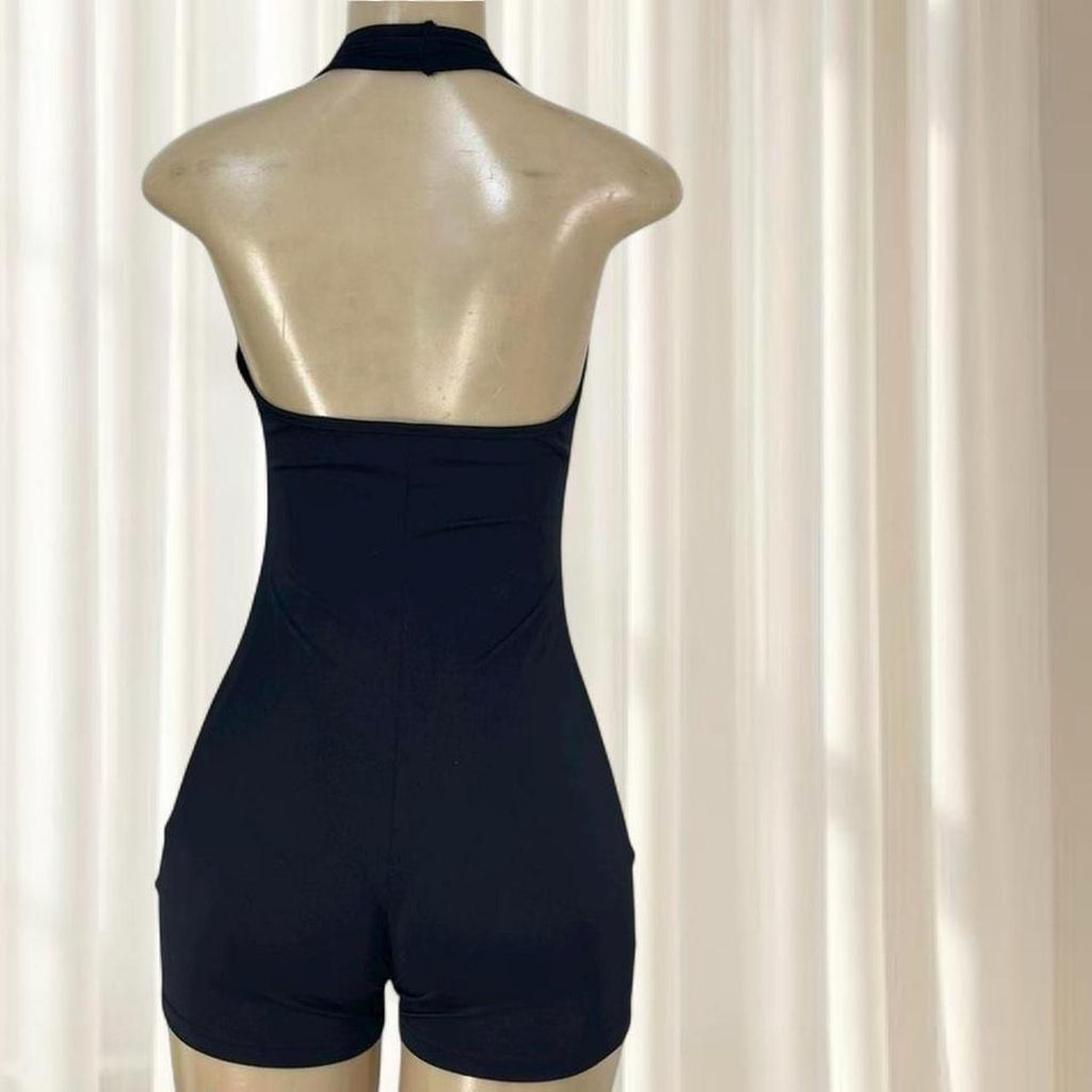 Chic Black Halter Cutout Romper