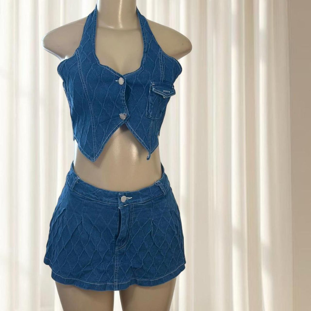 Denim Quilted Two-Piece Set