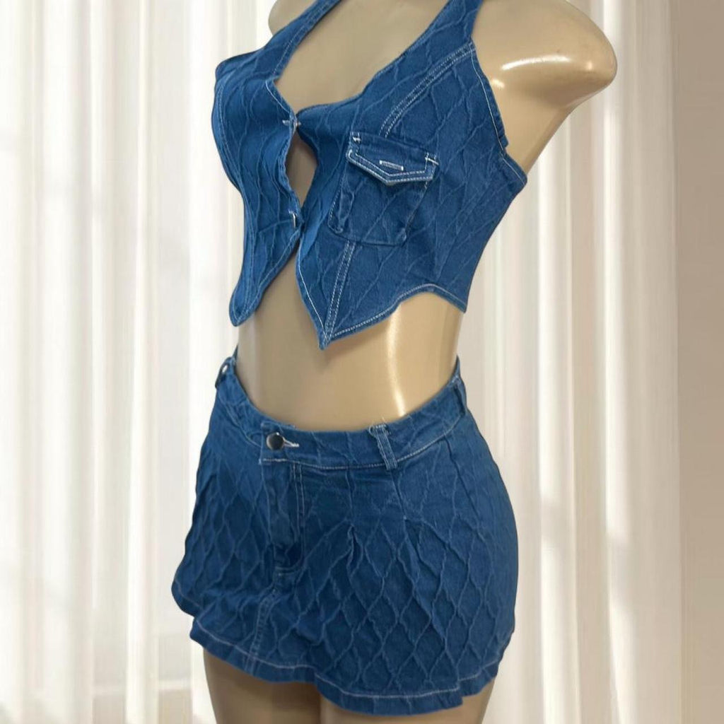 Denim Quilted Two-Piece Set
