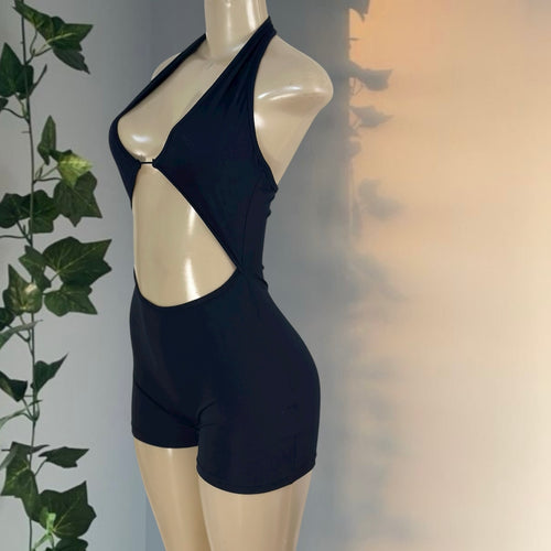 Chic Black Halter Cutout Romper