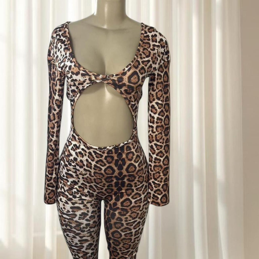 Leopard Print Cutout Jumpsuit
