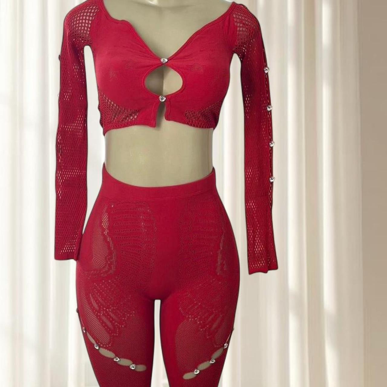 Red Mesh Two-Piece Set