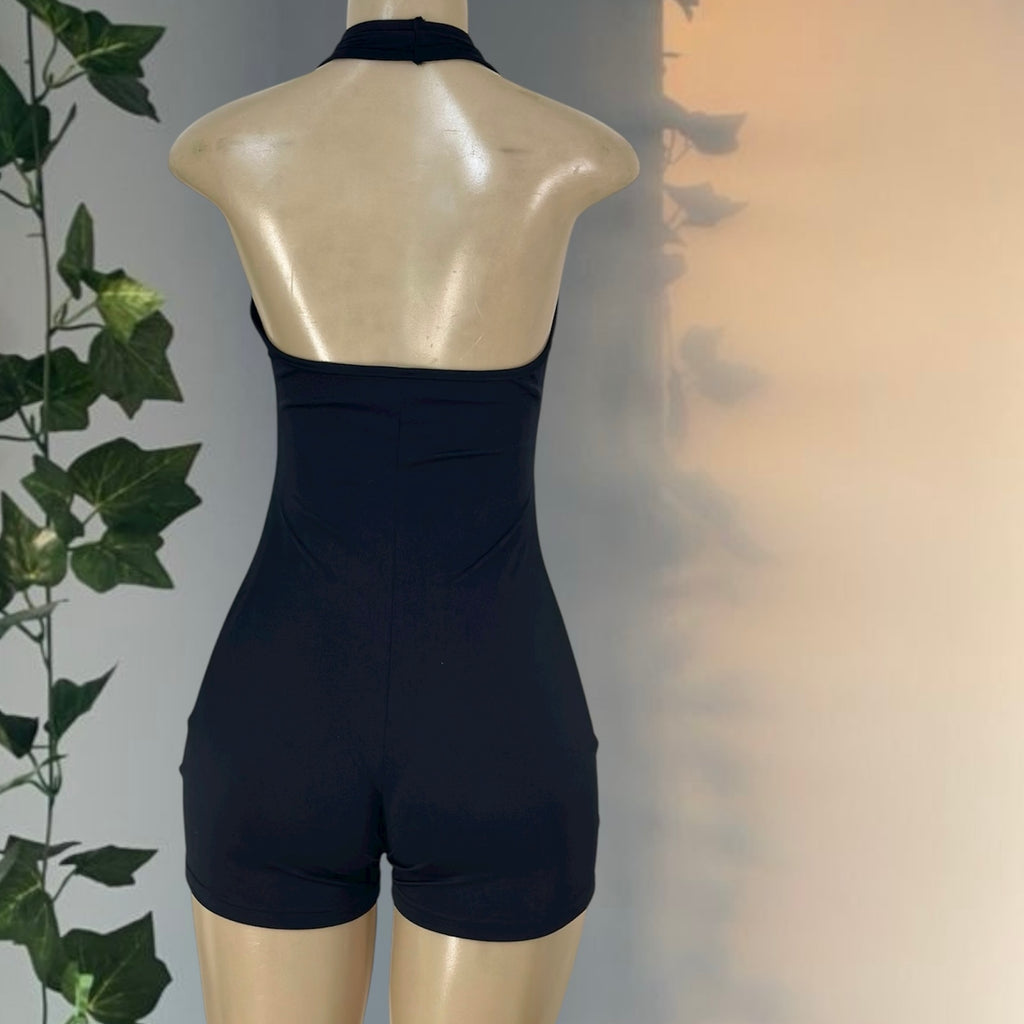 Chic Black Halter Cutout Romper