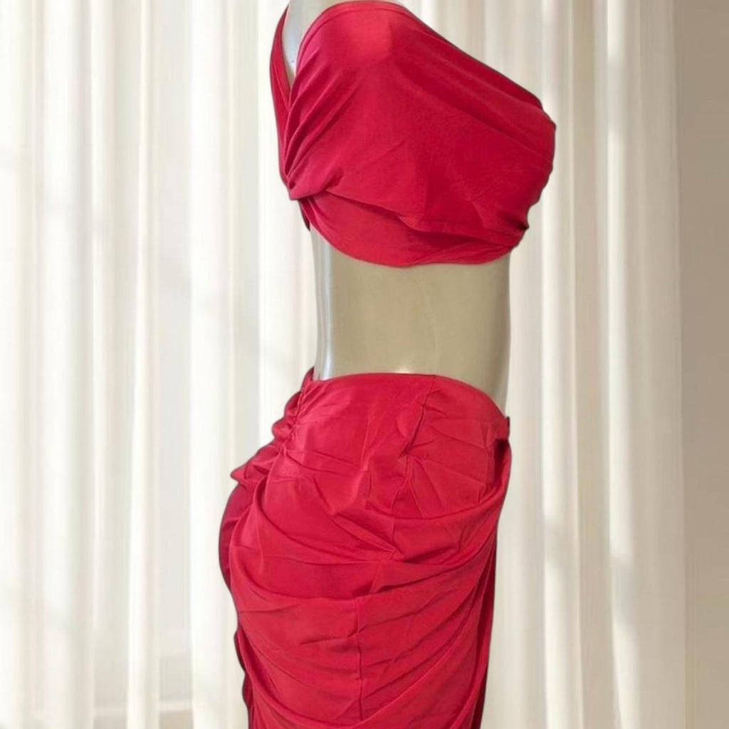 Statement Red Ruched Two-Piece Set