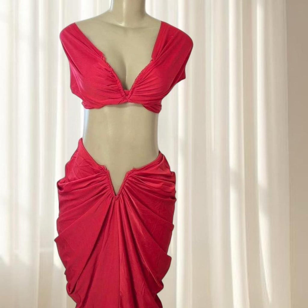 Statement Red Ruched Two-Piece Set