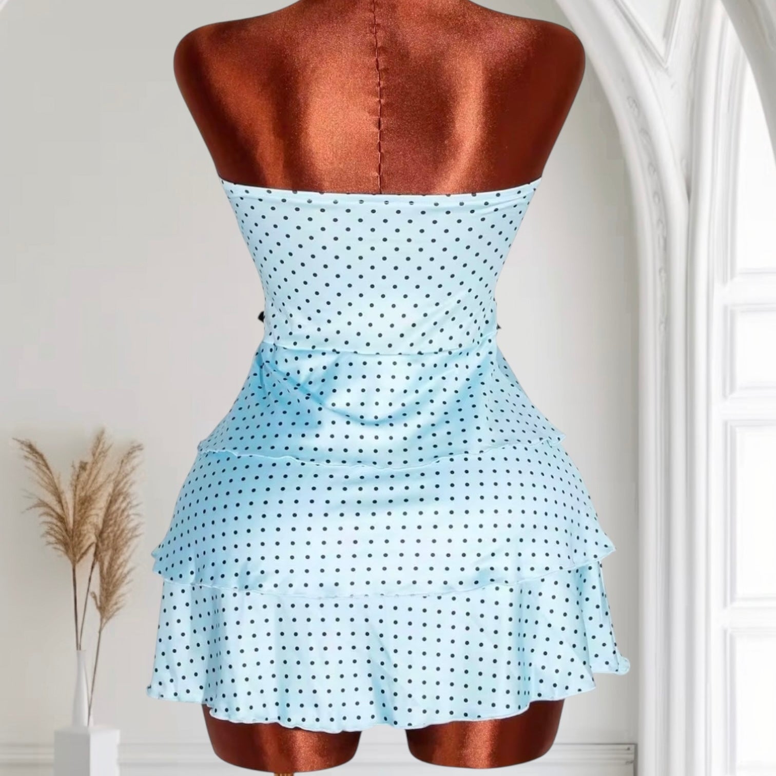 Elegant Spotted Print Strapless Dress