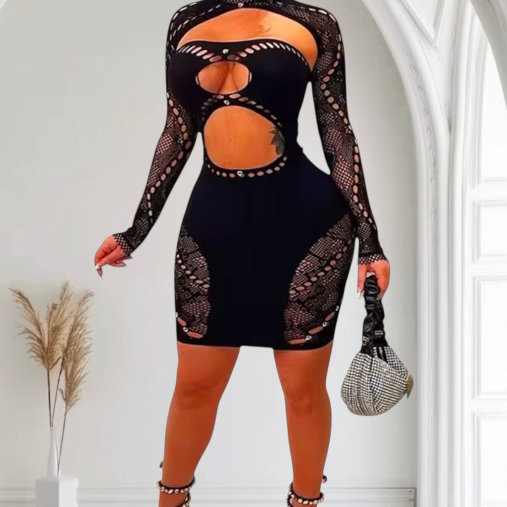 Sexy Lace Up Long Sleeve Bandage Bodycon Dress