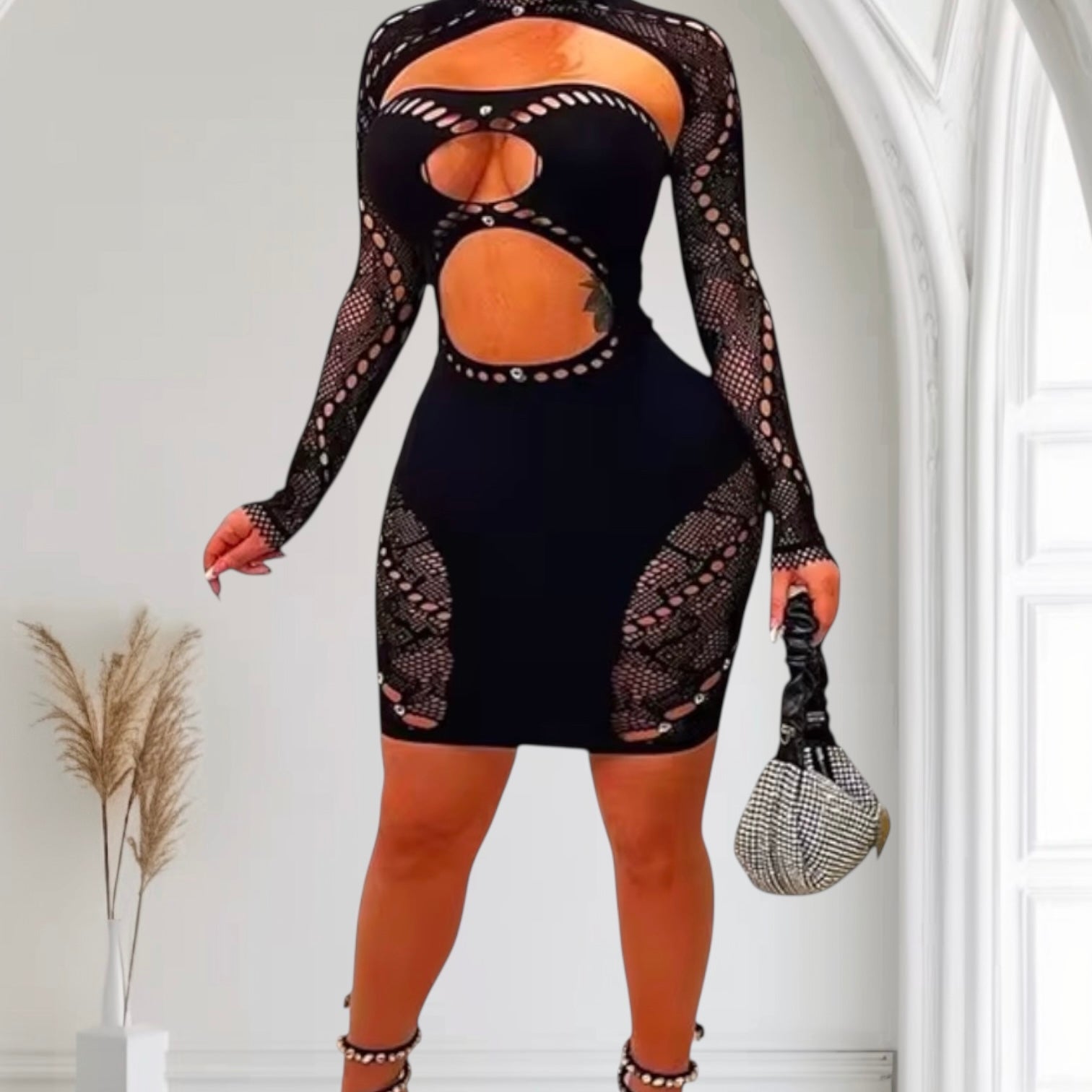 Sexy Lace Up Long Sleeve Bandage Bodycon Dress