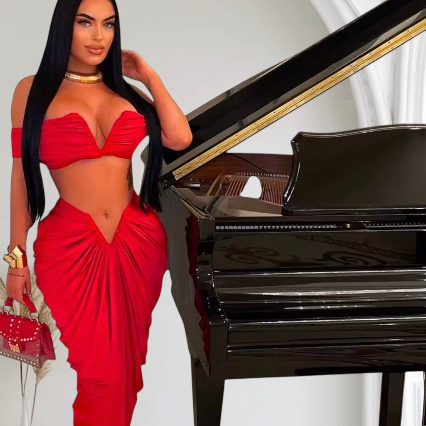 Strapless Ruched Skirt Set
